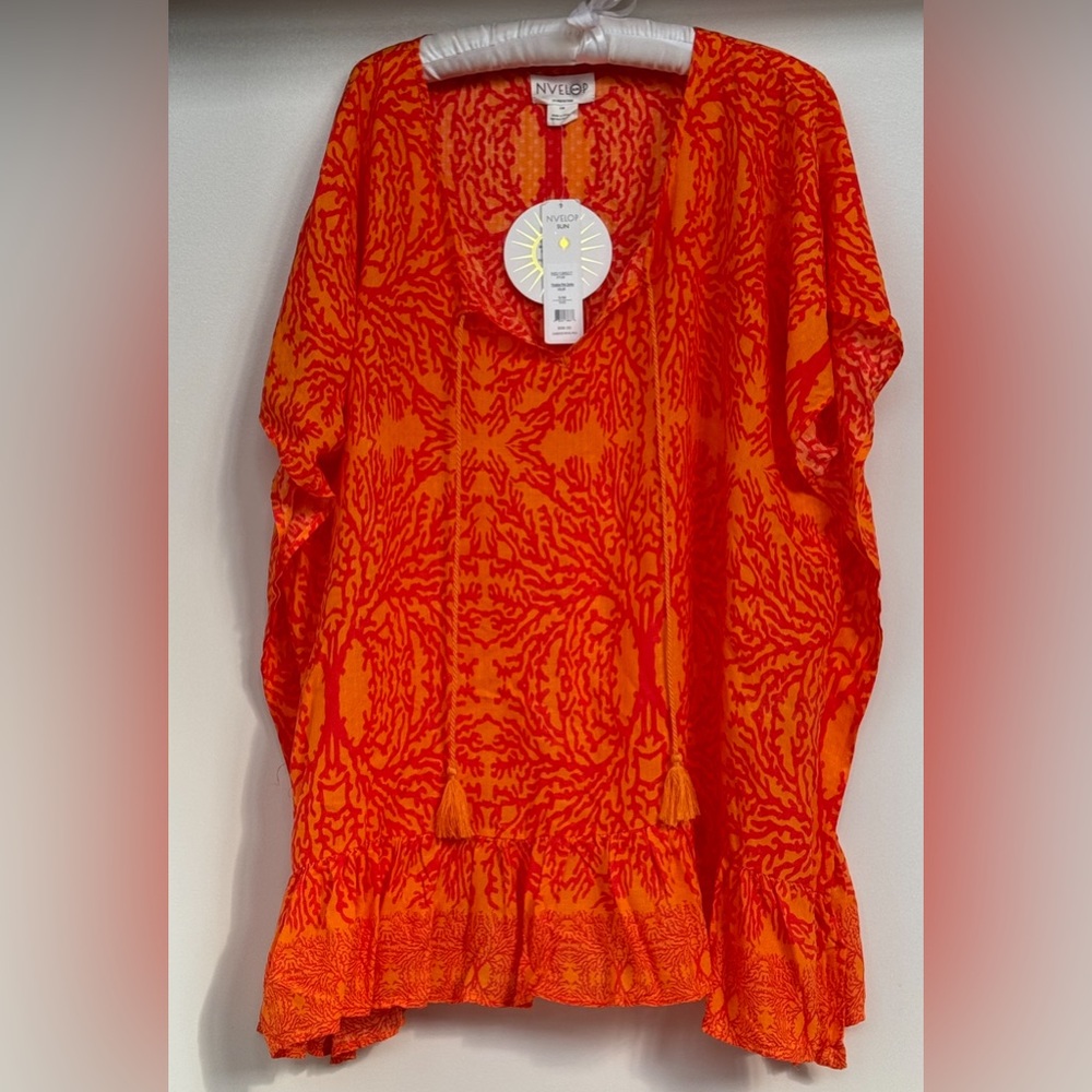 NEW (w/tags) NVELOP SUN red/orange coral UVA-blocking coverup (S) Retail $88
